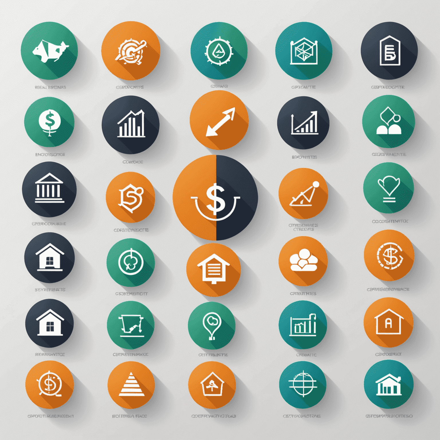 Various investment strategy icons including stocks, bonds, real estate, and cryptocurrencies arranged in a modern infographic style